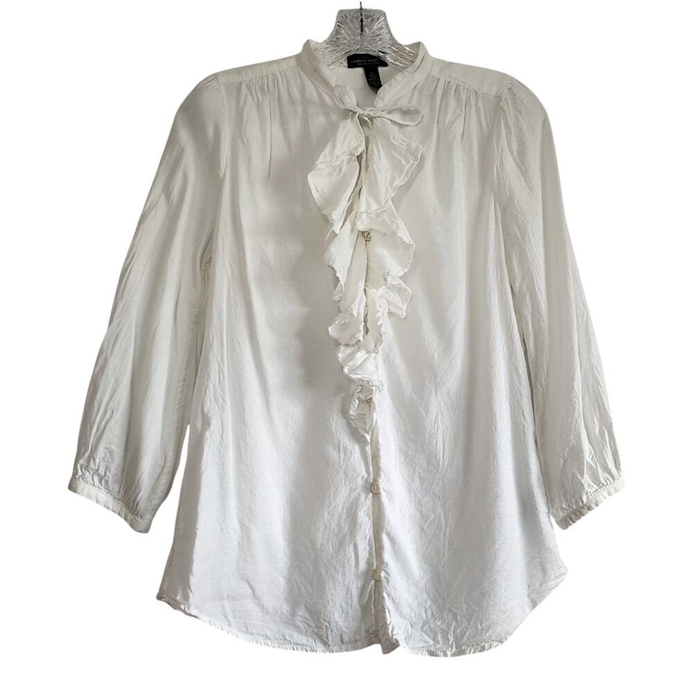 LRL Lauren Jeans Ruffle Front Blouse Size Small Romantic Victorian Cottagecore